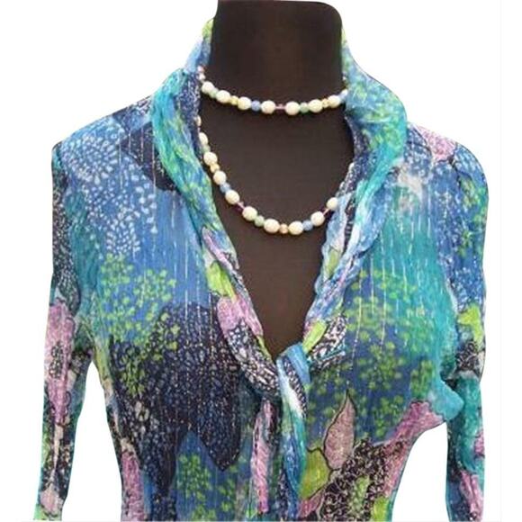Cache Multi Color Silk Metallic Sheer Illusion Top New Self Tie Scarf NWT $148 - Picture 1 of 3